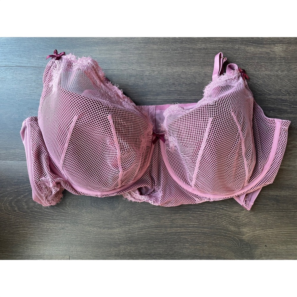 Cacique French Balconette Bra 50DDD Mauve Pink Lace Mesh Lightly Lined Underwire